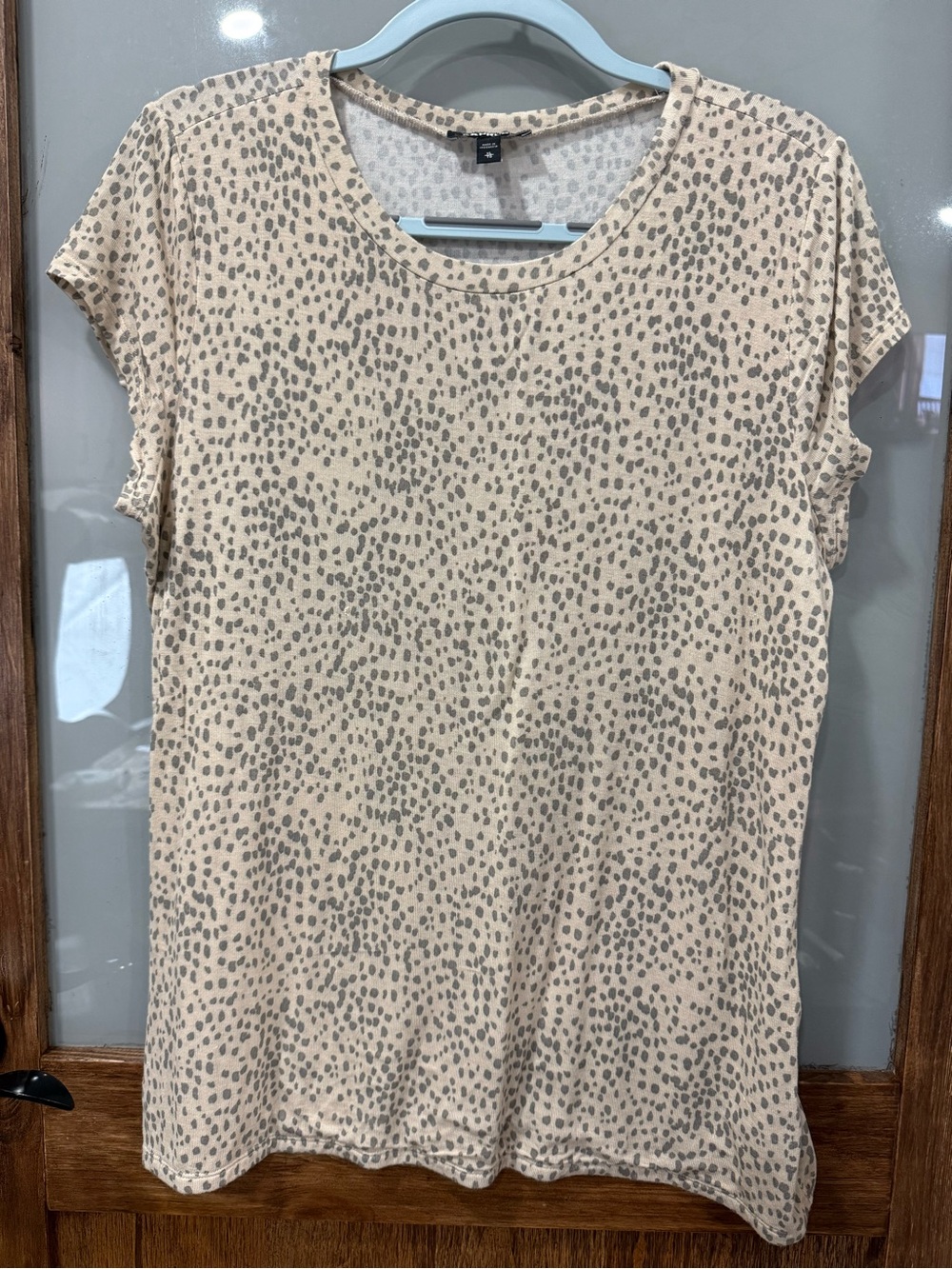 Express Beige Short Sleeve Leopard-Print Top